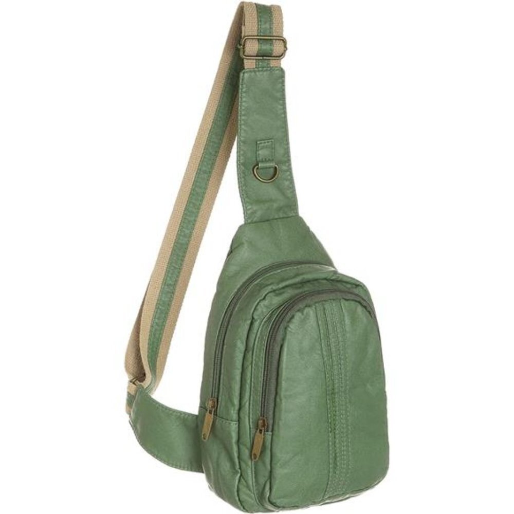 Green Leather Crossbody Sling Bag for Women
